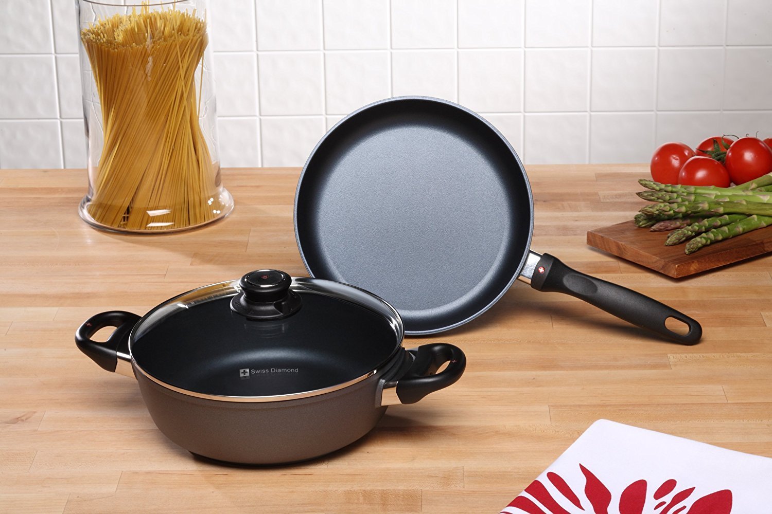 Swiss Diamond - 3 PC HD Classic Nonstick Fry Pan and Casserole with Lid - 6008