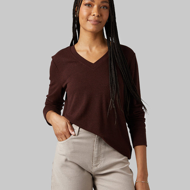 WOMEN'S SOFT SWEATER KNIT VNECK TOP
