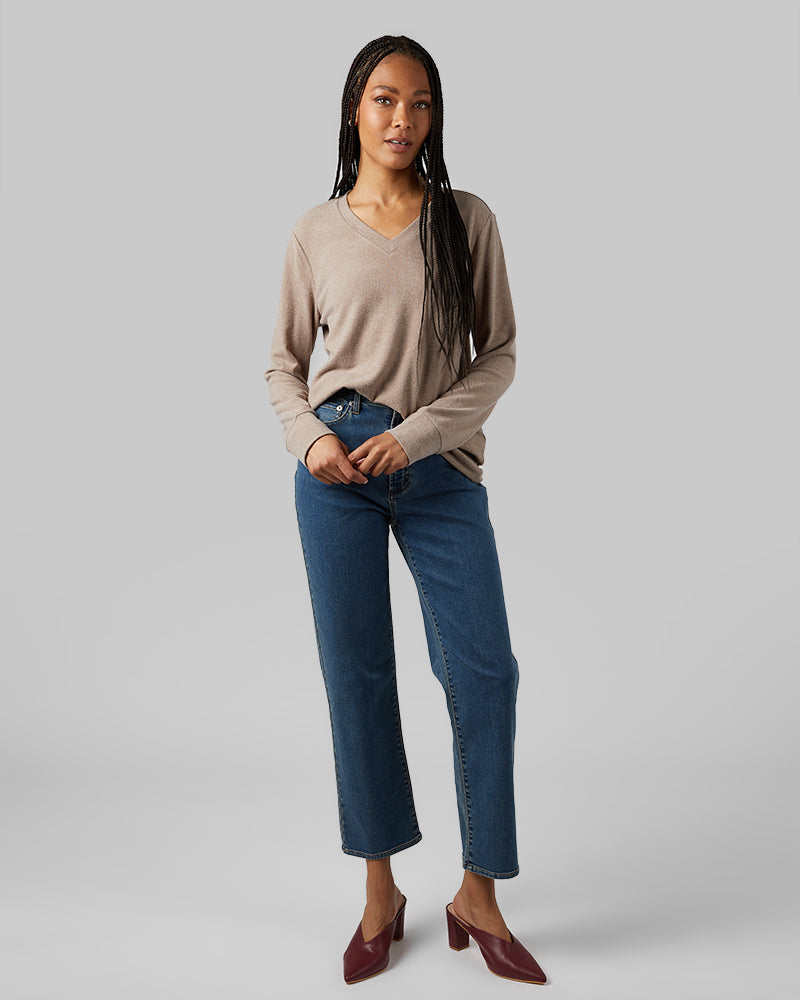 WOMEN'S SOFT SWEATER KNIT VNECK TOP