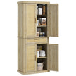 72-Inch Oak Rattan Pantry Cabinet with Doors, Drawer, and Adjustable Shelves