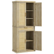 72-Inch Oak Rattan Pantry Cabinet with Doors, Drawer, and Adjustable Shelves