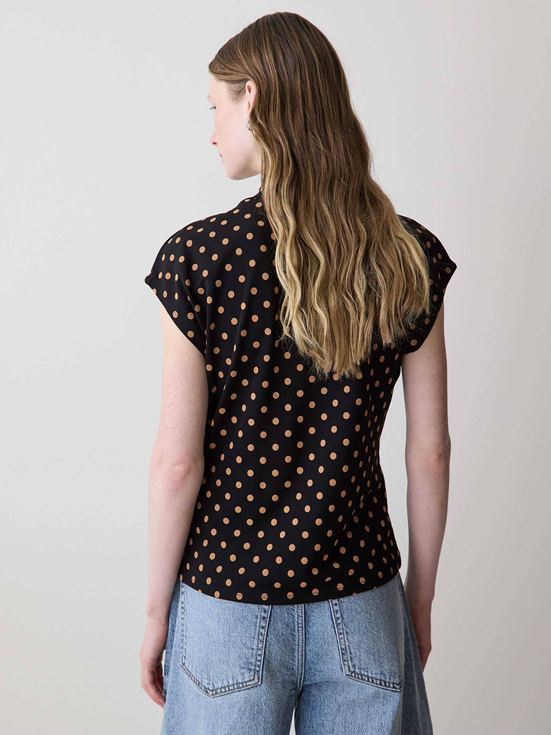 Extended-Sleeve Top with Crossover Draped Mock Neckline