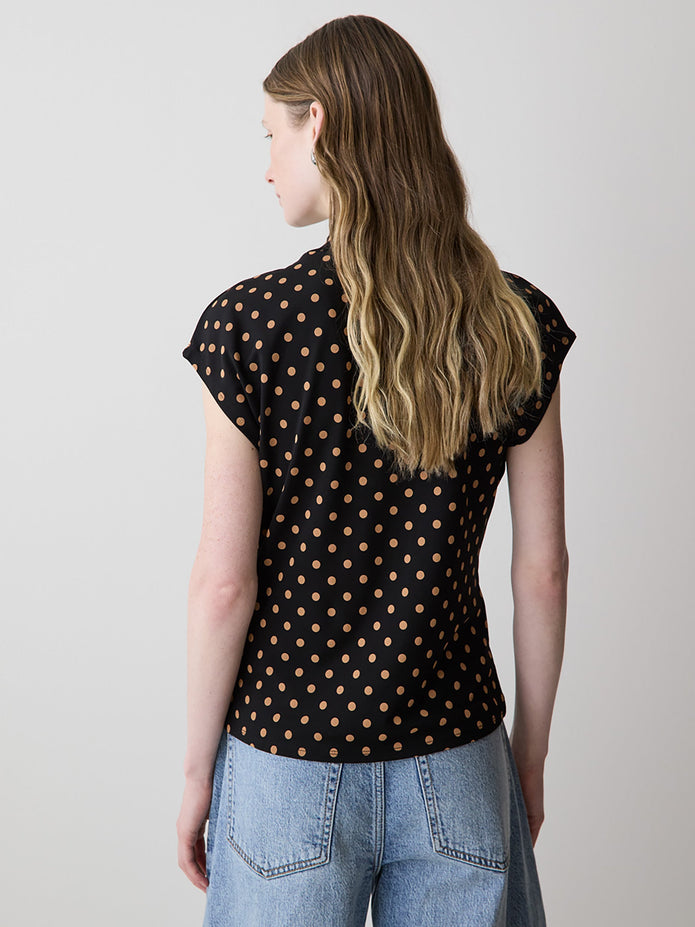 Extended-Sleeve Top with Crossover Draped Mock Neckline