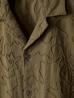 Short-Sleeve Camp-Collar Shirt with Embroidered Details - Dried Bark
