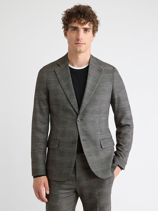 Slim-Fit Charcoal Checkered Suit Blazer