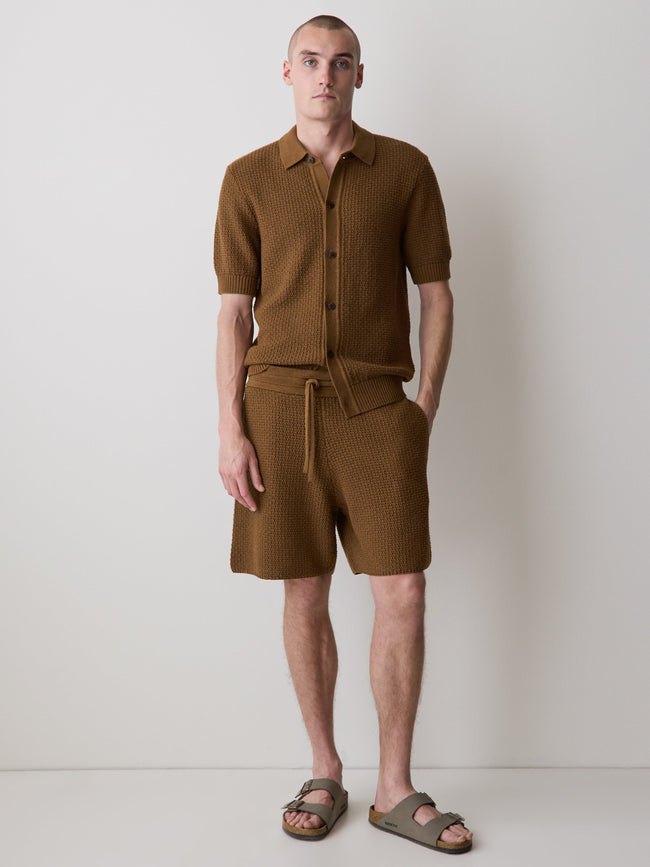 Textured Sweater Short with Elastic Waistband