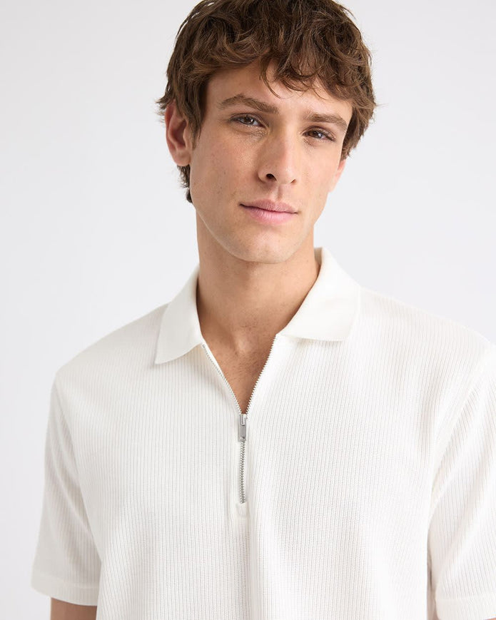 Short-Sleeve Ribbed Half-Zip Polo