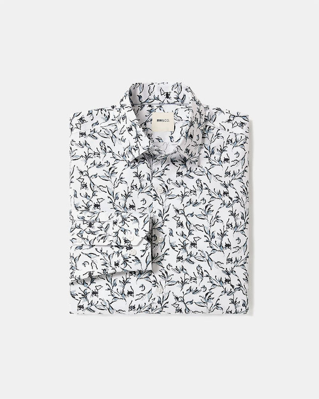 Slim-Fit Dress Shirt with Aquarelle Foliage Print
