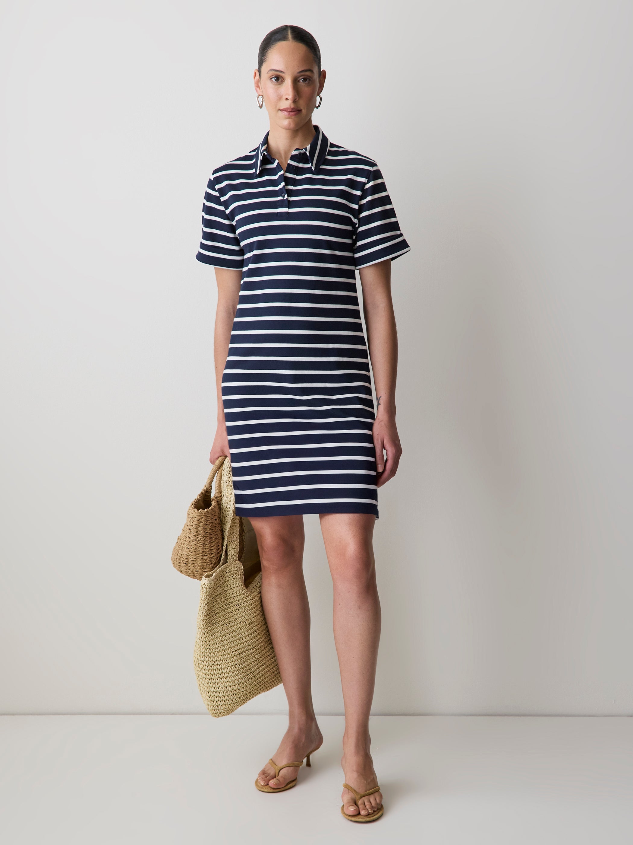 Striped Short-Sleeve Polo Dress
