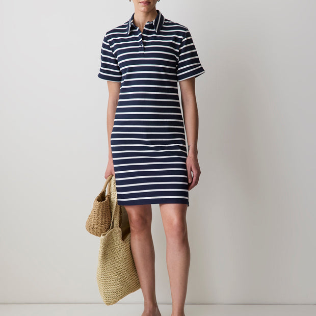 Striped Short-Sleeve Polo Dress