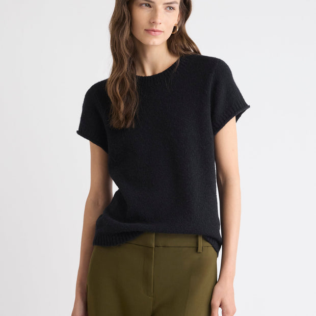 Wool-Blend Cap-Sleeve Crew-Neck Boxy Sweater