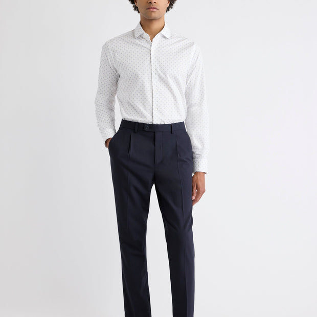 White Tailored-Fit Dress Shirt with Geo Pattern