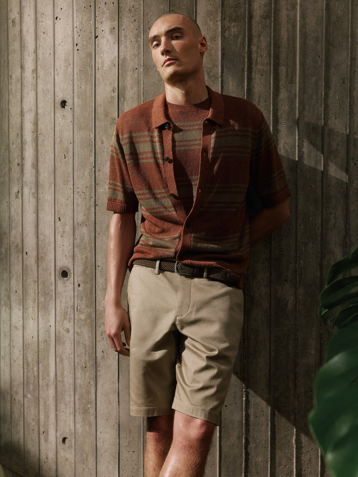 Short-Sleeve Shirt Sweater with Horizontal Stripes