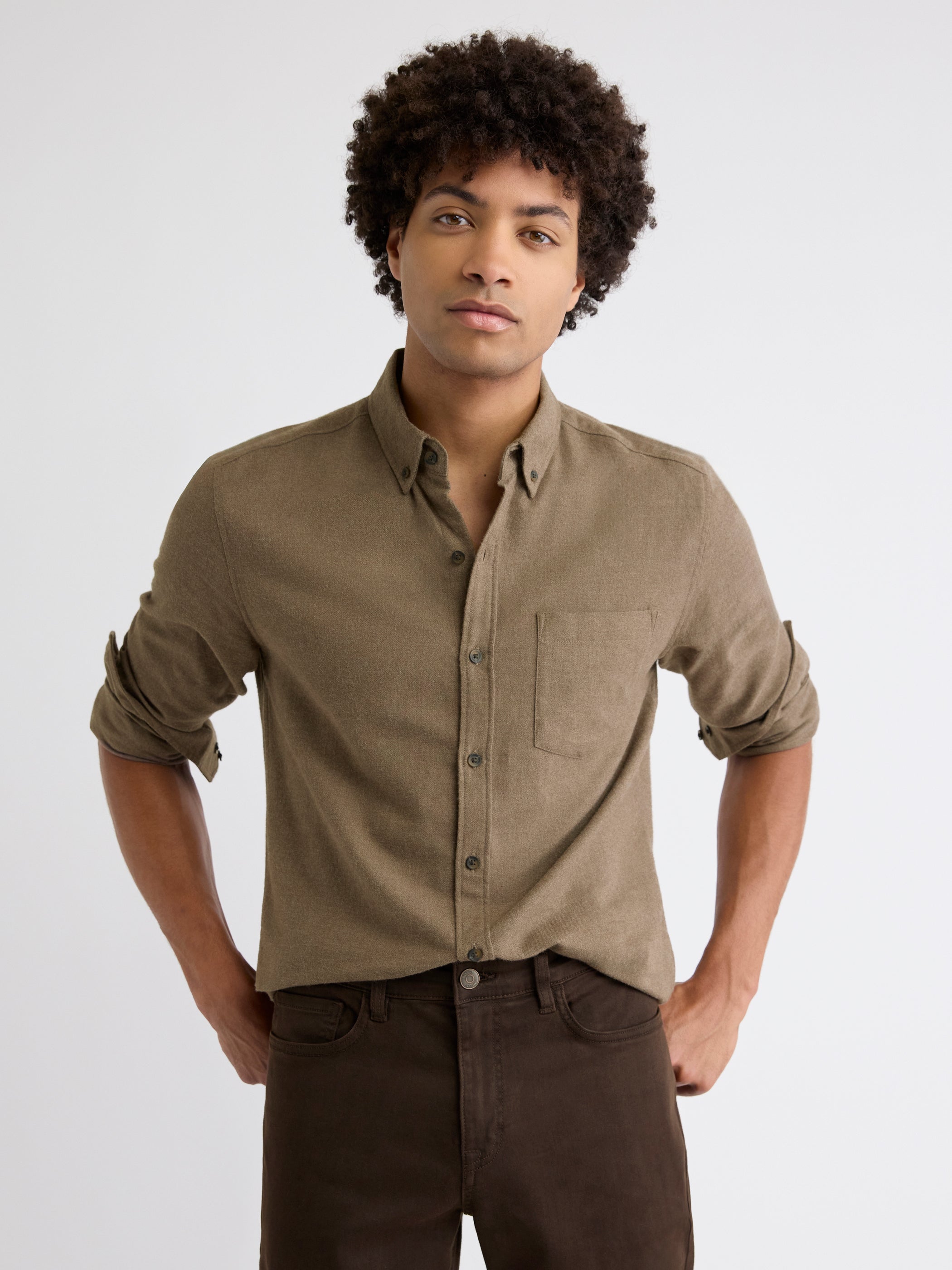 Slim-Fit Solid Flannel Shirt