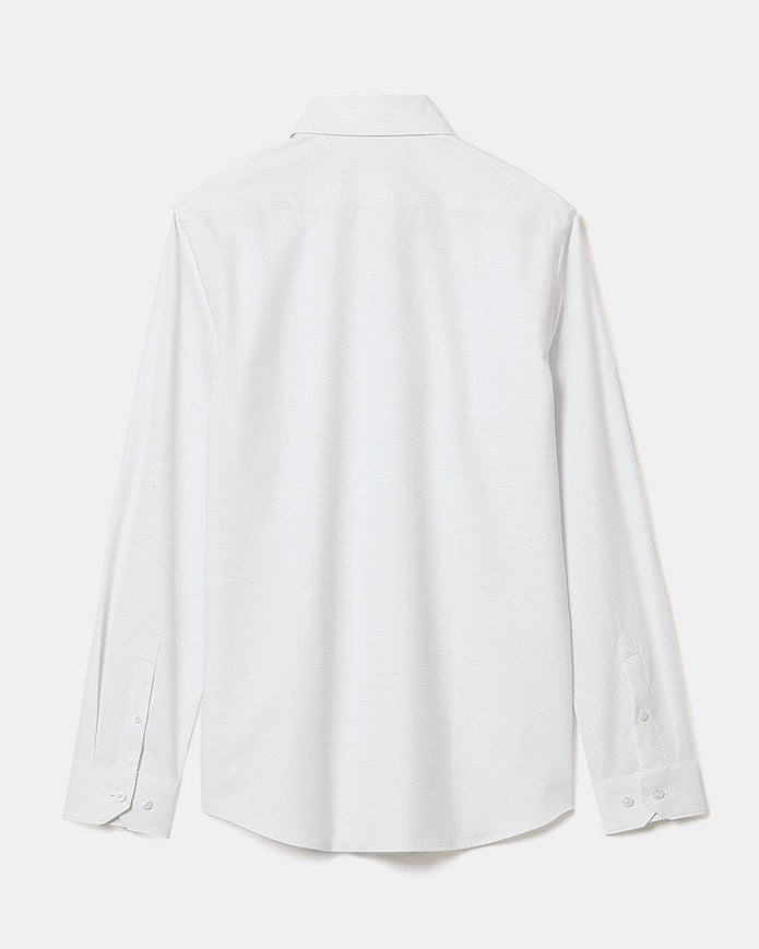 White Slim-Fit Dress Shirt with Grey Micro Dots