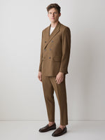 Tailored-Fit Double-Breasted Tobacco Suit Blazer