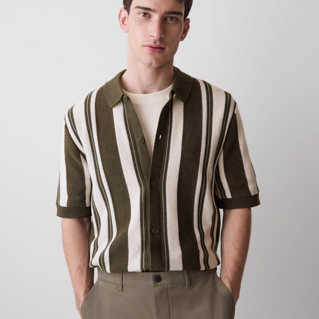 Short-Sleeve Shirt Sweater with Vertical Stripes