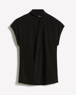 Extended-Sleeve Top with Crossover Draped Mock Neckline