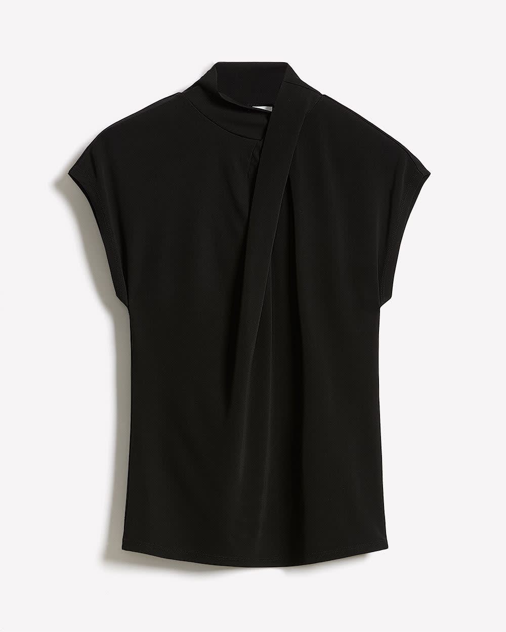 Extended-Sleeve Top with Crossover Draped Mock Neckline
