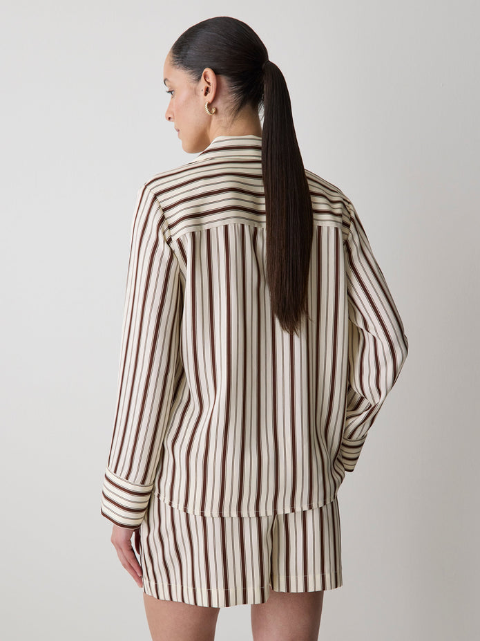 Long-Sleeve Twill Blouse with Notch Collar