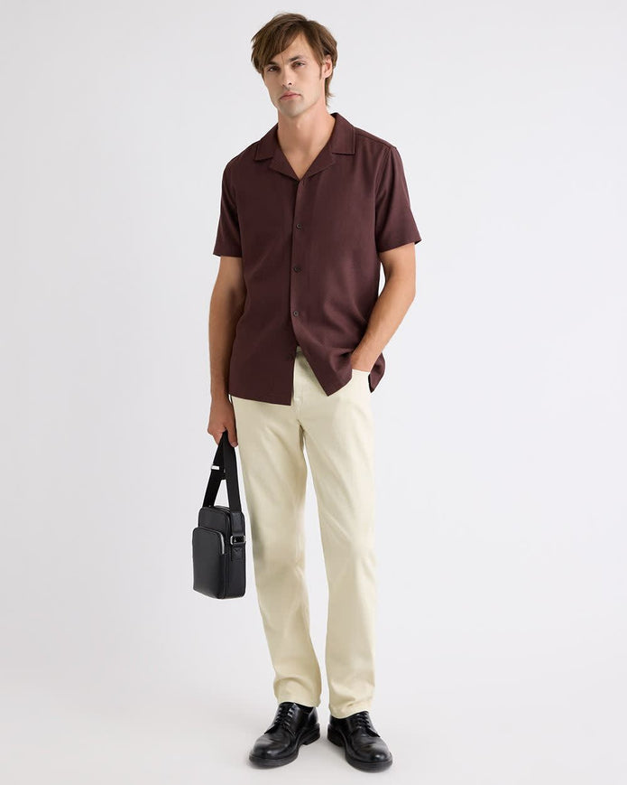 Short-Sleeve Herringbone Shirt with Camp Collar