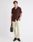 Short-Sleeve Herringbone Shirt with Camp Collar