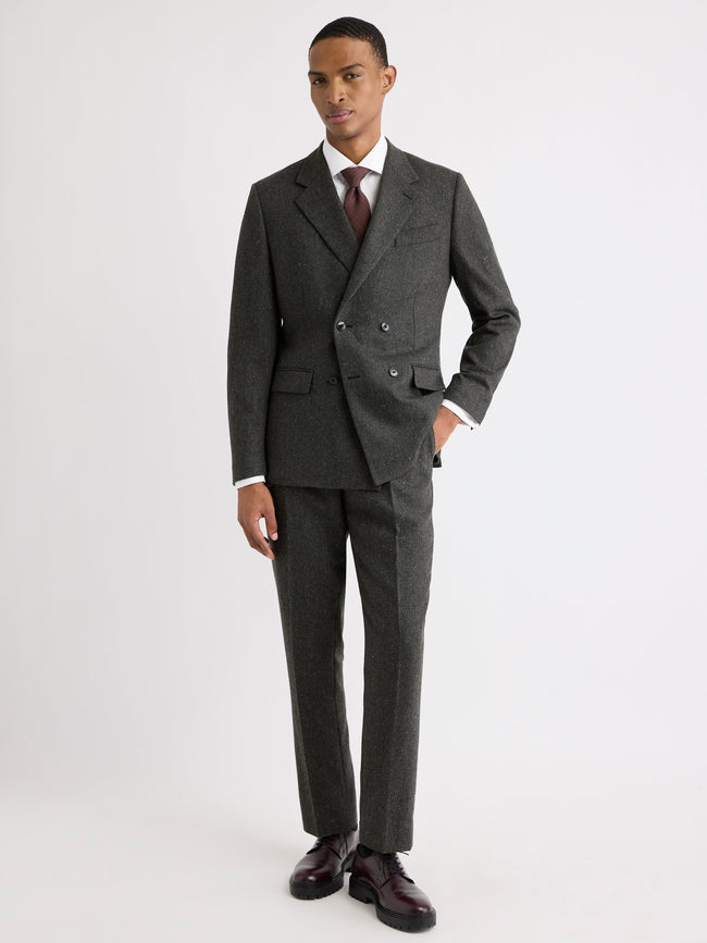 Pleated Tapered-Leg Tweed Suit Pant
