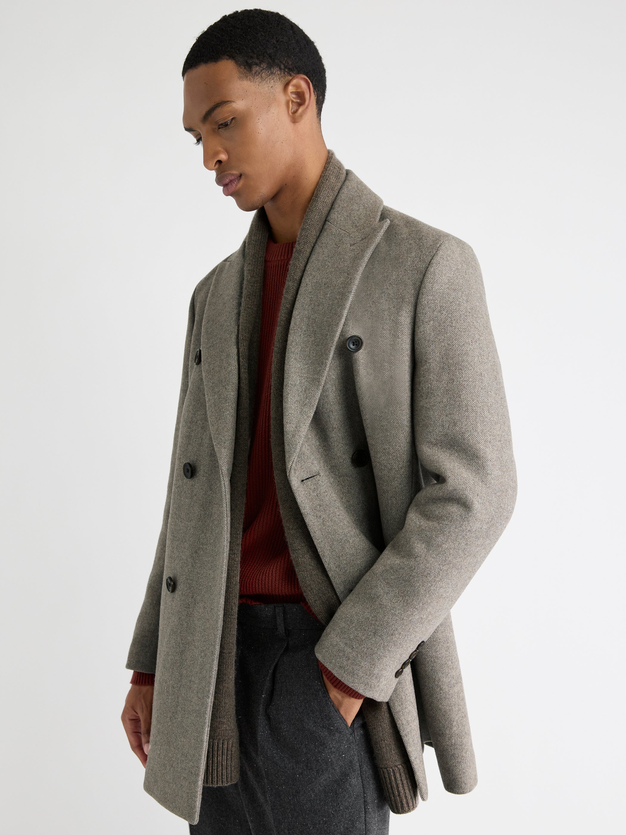 Short Double-Breasted Wool Coat