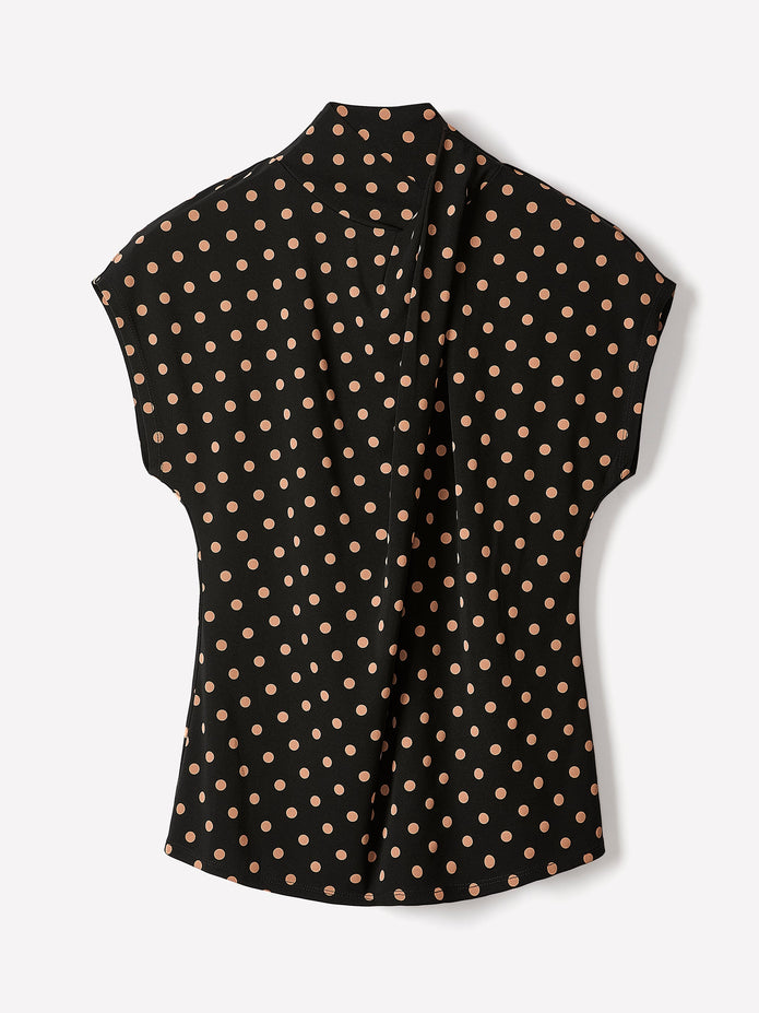 Extended-Sleeve Top with Crossover Draped Mock Neckline