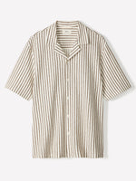Striped Short-Sleeve Textured Shirt with Camp Collar