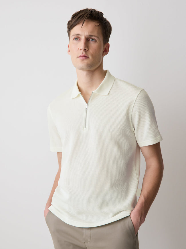 Short-Sleeve Ribbed Half-Zip Polo