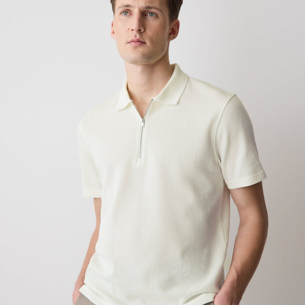 Short-Sleeve Ribbed Half-Zip Polo