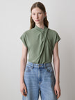 Extended-Sleeve Top with Crossover Draped Mock Neckline