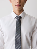 Striped Linen-Blend Skinny Tie
