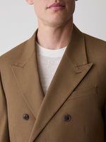 Tailored-Fit Double-Breasted Tobacco Suit Blazer
