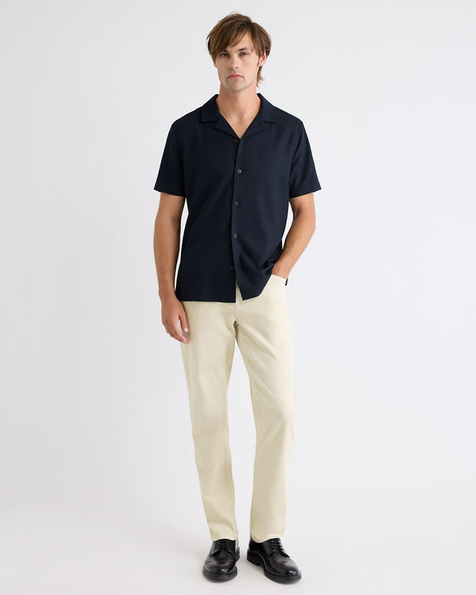 Short-Sleeve Herringbone Shirt with Camp Collar
