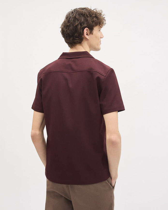 Short-Sleeve Herringbone Shirt with Camp Collar