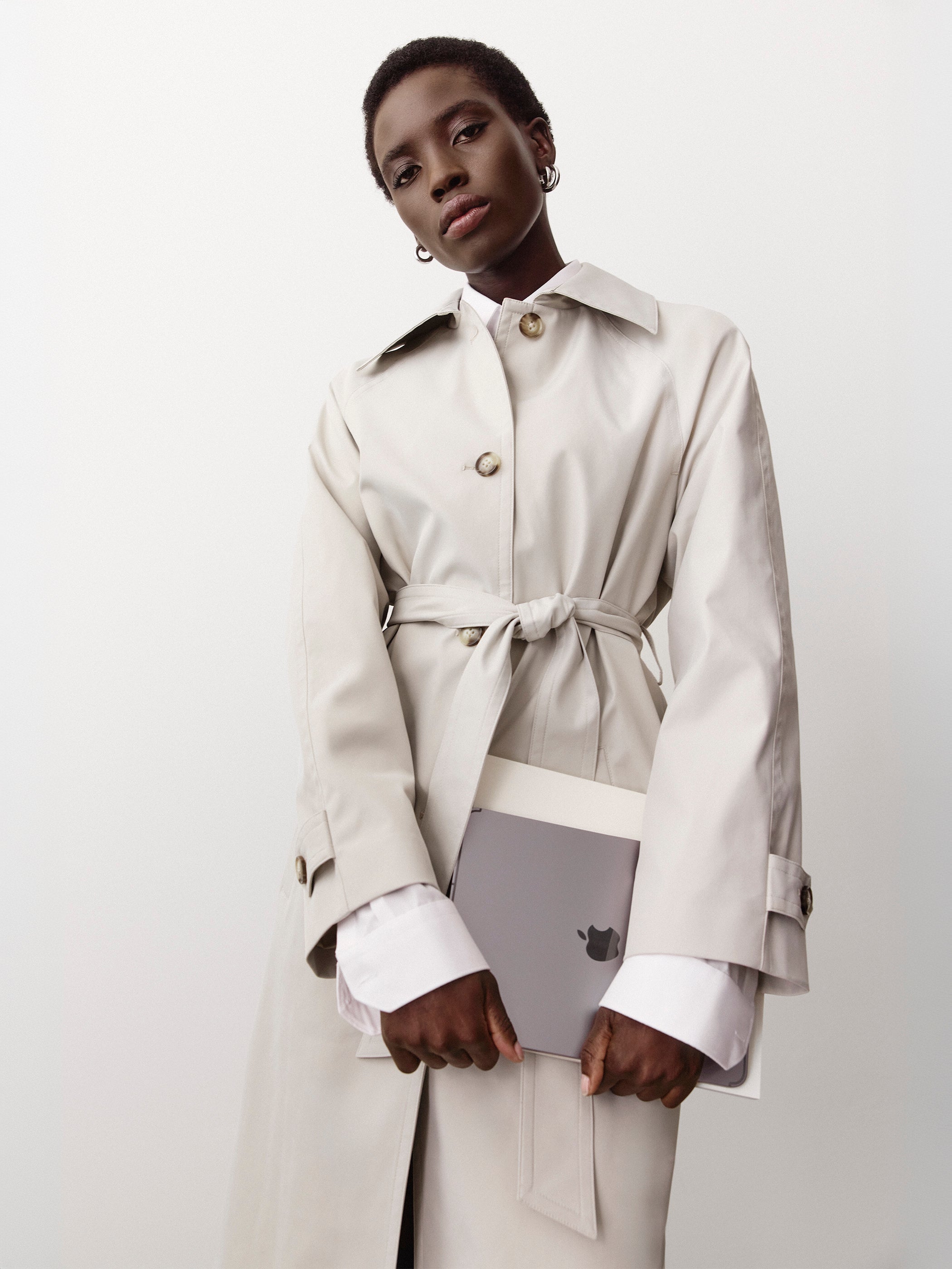 Twill Trench Coat with Removable Belt