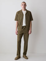 Short-Sleeve Camp-Collar Shirt with Embroidered Details - Dried Bark