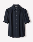 Silky Crepe Short-Sleeve Buttoned-Down Blouse