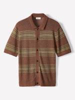 Short-Sleeve Shirt Sweater with Horizontal Stripes