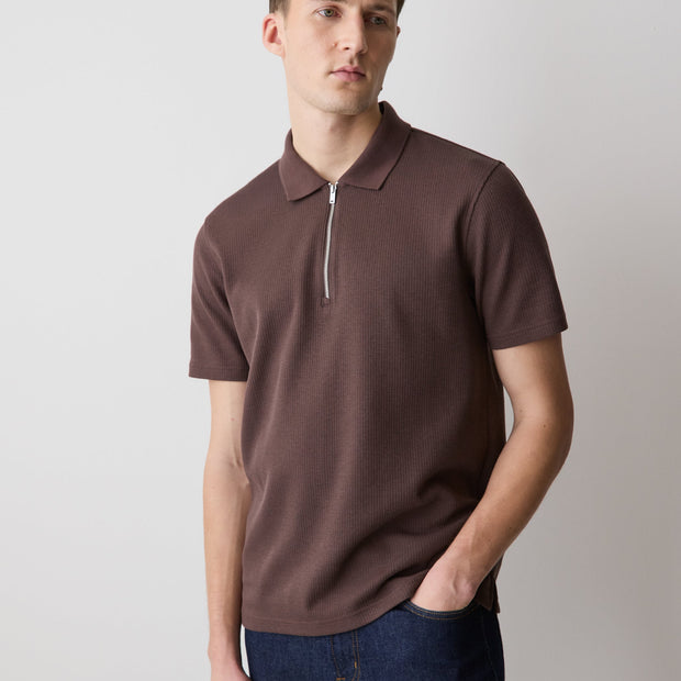 Short-Sleeve Ribbed Half-Zip Polo
