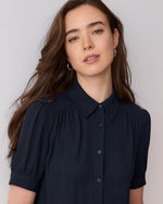 Silky Crepe Short-Sleeve Buttoned-Down Blouse