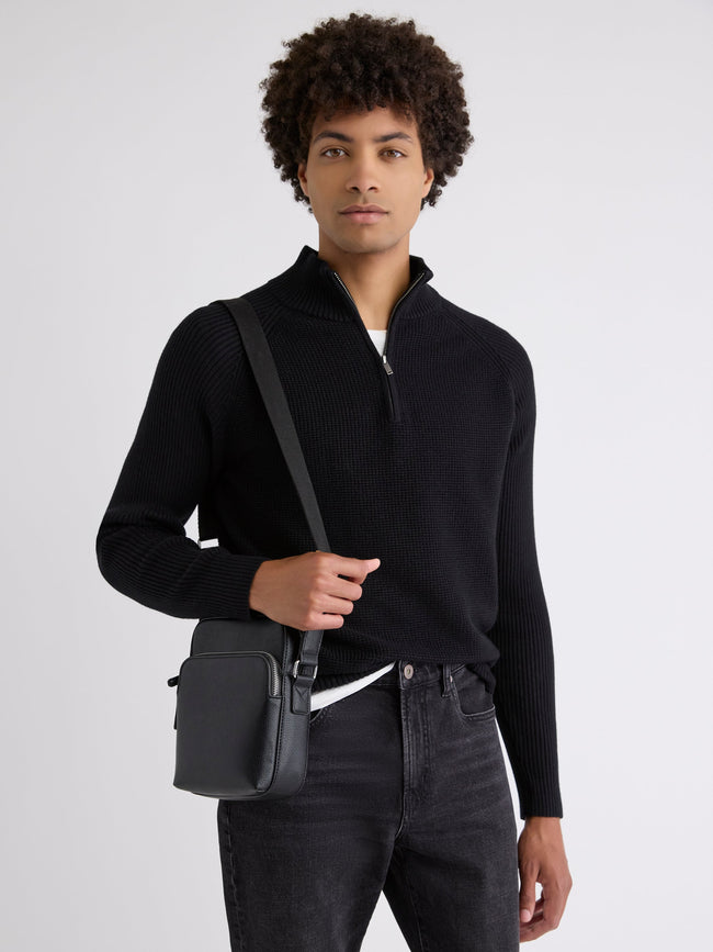 Long-Sleeve Half-Zip Mock-Neck Sweater