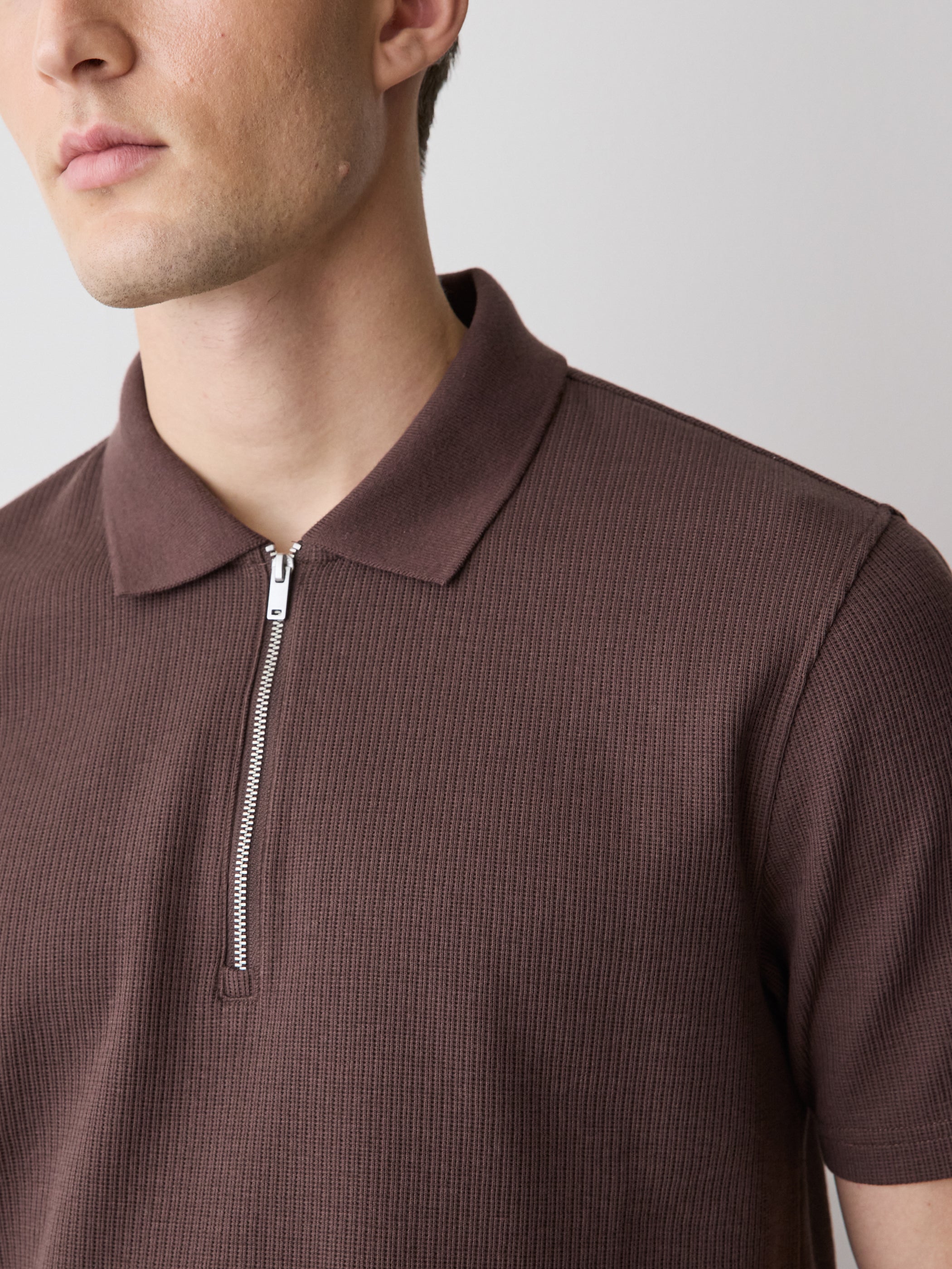 Short-Sleeve Ribbed Half-Zip Polo