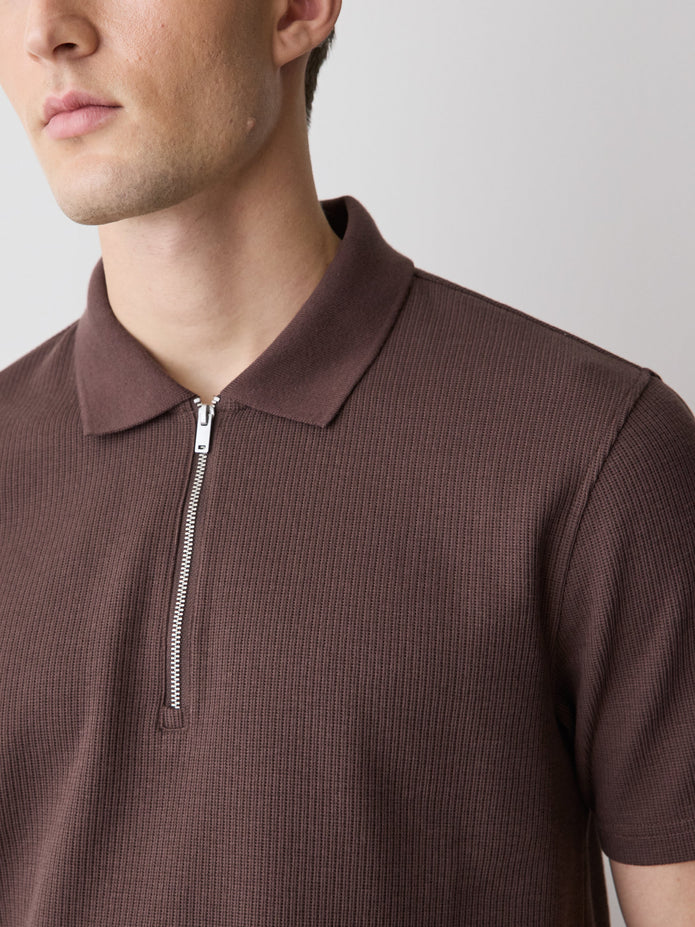 Short-Sleeve Ribbed Half-Zip Polo