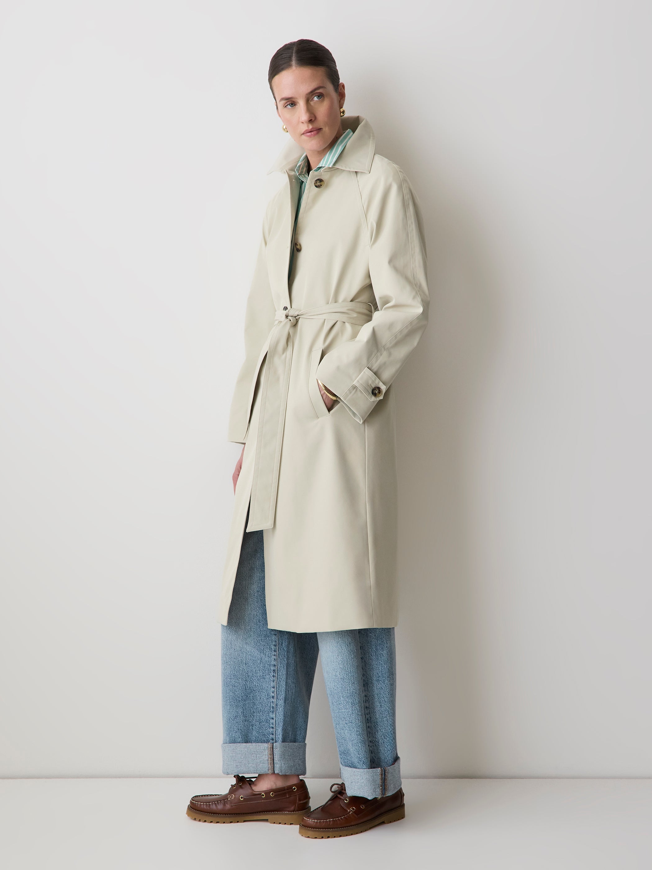 Twill Trench Coat with Removable Belt