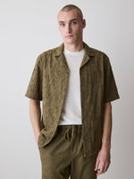 Short-Sleeve Camp-Collar Shirt with Embroidered Details - Dried Bark