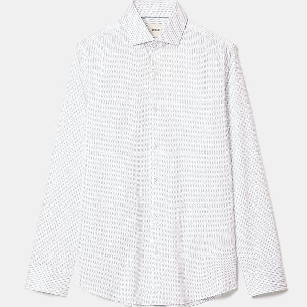 White Slim-Fit Dress Shirt with Micro Dots
