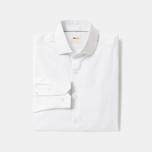 White Slim-Fit Dress Shirt with Micro Dots